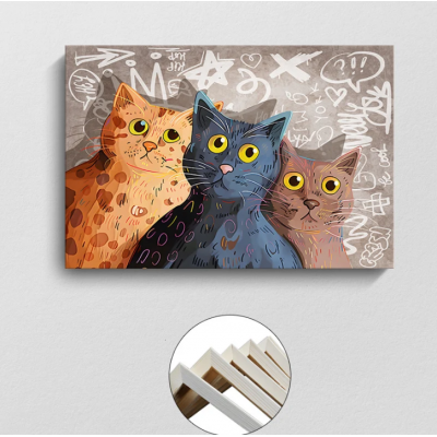 Cute Cats Canvas Painting Colorful Cat Wall Art Posters